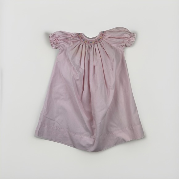 AMANDA REMEMBERED Pink Smocked Puffed Sleeve Dress Floral Embroidered 3 Months - Picture 1 of 4